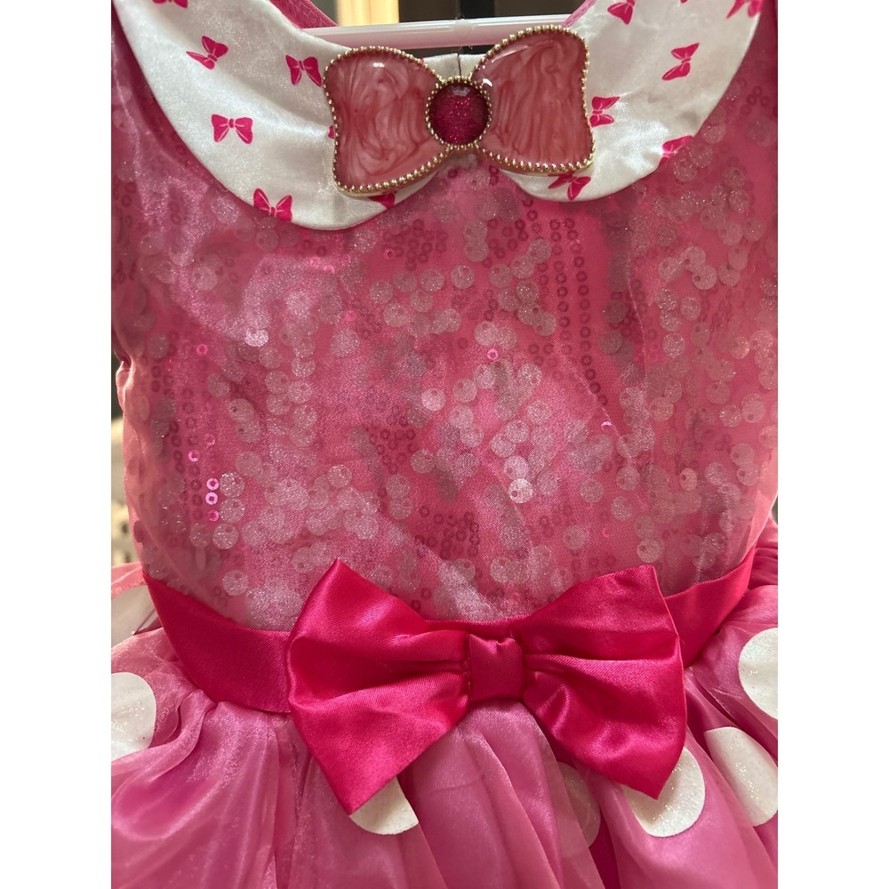 Disney Minnie Mouse Pink Polka Dot Sequin Costume Dress Kids Short Sleeve Bows‎ - Picture 3 of 9
